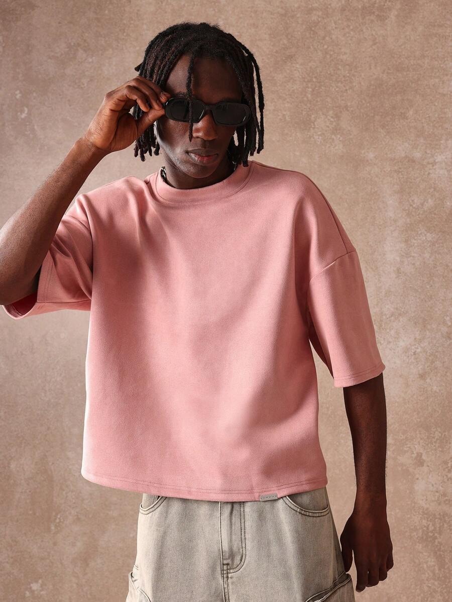 Dust Rose Plush Oversized men's shirt - brushed cotton terry in soft pink