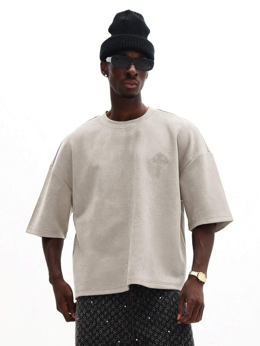 Embroidered Streetwear Suede men's shirt - suede-effect with chain-stitch detail