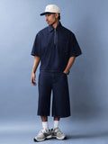 Indigo Pinstripe Quarter-Zip men's shirt - piqué cotton with metal zip