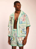 Sunset Coral Linen-Mix men's shirt - cotton-linen blend with camp collar