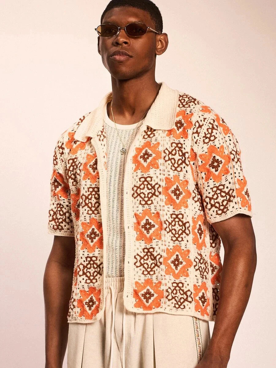 Sunset Coral Linen-Mix Men’s Shirt