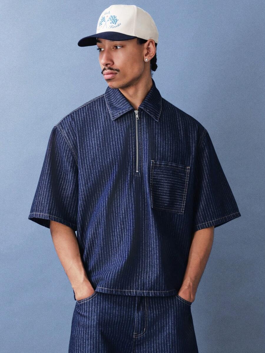 Indigo Pinstripe Quarter-Zip Men’s Shirt