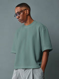 Sage Textured Boxy men's shirt - slub cotton in sage with drop shoulder