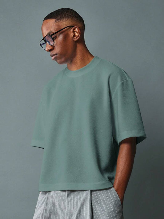 Sage Textured Boxy men's shirt - slub cotton in sage with drop shoulder