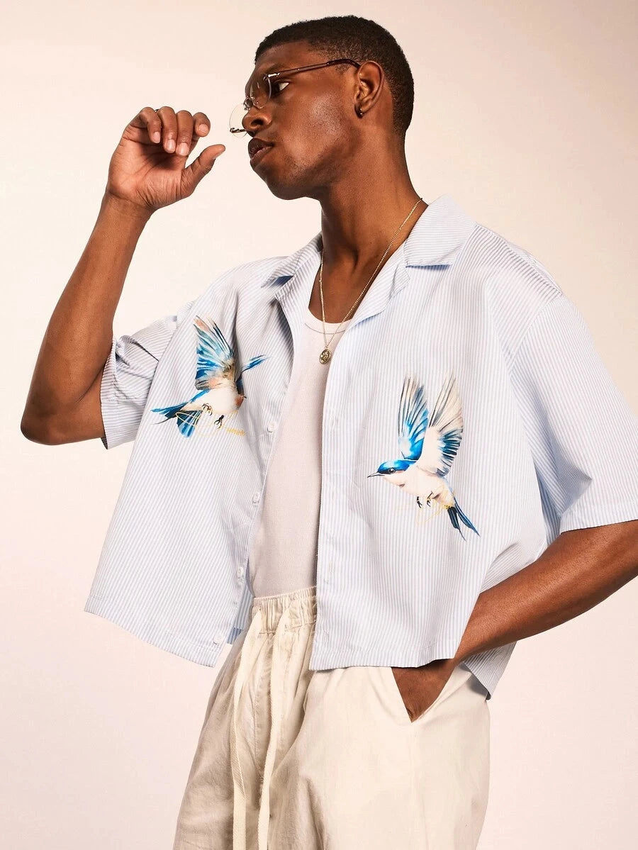 Midnight Seersucker men's shirt - camp collar with puckered seersucker weave