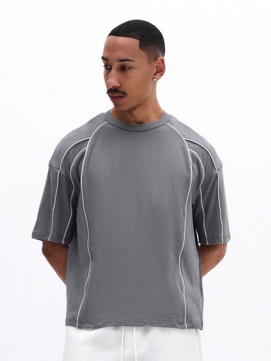 Urban Grey Contrast Piping men's shirt - cotton-poly with black piping detail